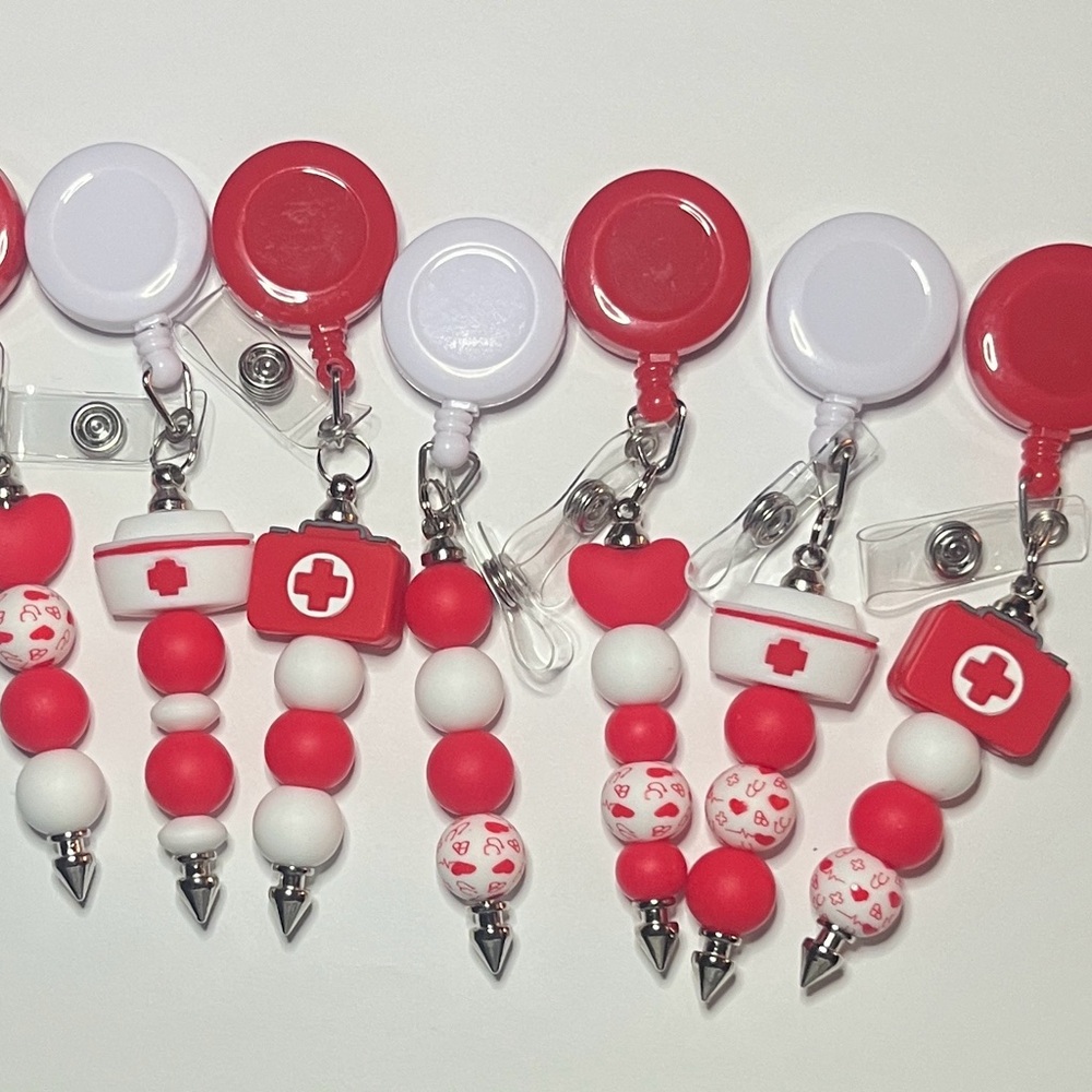 Red and White Nurse Themed Focal Badge Reels